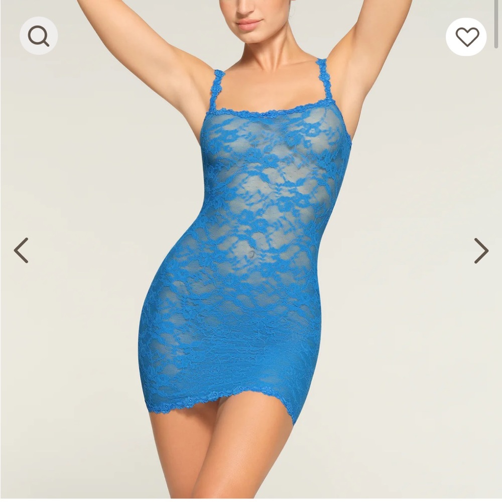 SKIMS Blue Lace Sheer Slip Dress